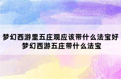 梦幻西游里五庄观应该带什么法宝好 梦幻西游五庄带什么法宝